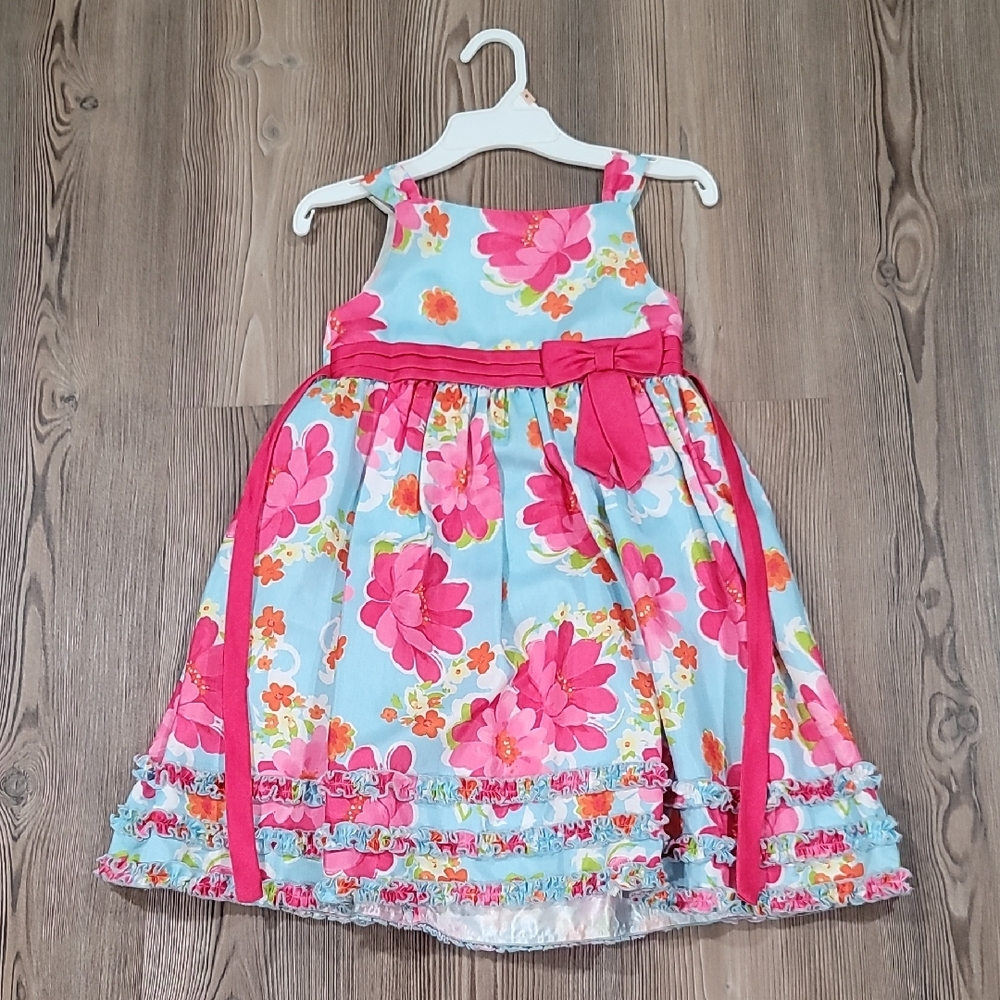 American Princess Blue and Pink Floral Kids Dress